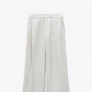 Zara Pearl Gray Elegant Wide-Leg Pants